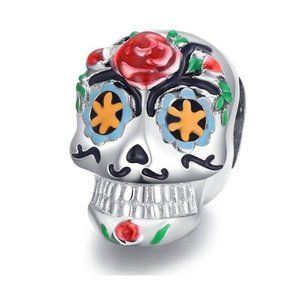 Silver Sugar Skull Dia de Los Muertos Charm 925 Silver